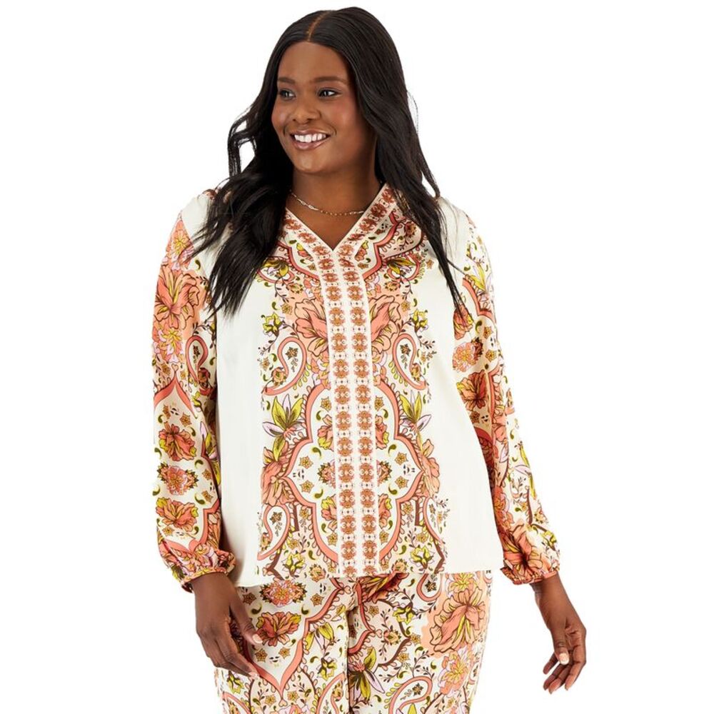 Plus Size Satin V-Neck Top